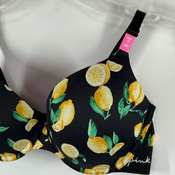 PINK Victoria's Secret wear everywhere push up Bra Black with Lemons Size 36C N - Picture 4 of 9